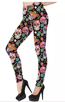 Adult Ladies Day Of The Dead Leggings Halloween Fancy Dress Accessory • £7.99