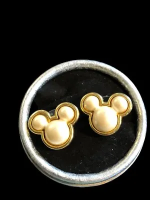 Disney Mickey Mouse Vintage 90's Signed Faux Pearl Earrings Post/Stud Gold Tone • $54.95