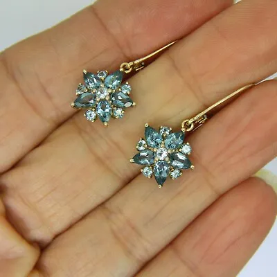 9ct Gold Blue Topaz Drop Earrings • £208.25