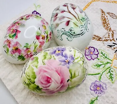 Vintage Lot 3 Porcelain Eggs Floral Roses Flowers Hand Painted Spring Easter 11 • $27.99