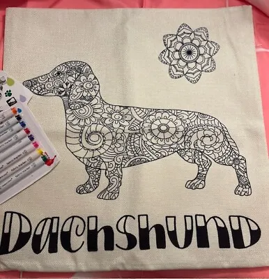 Dachshund DIY Color Your Own Pillow Cover 18 X18  Includes Fabric Markers • $22