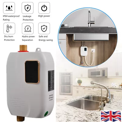 3KW Hot Water Heater Instant Electric Tankless Under Sink Tap Kitchen Bathroom • £40.99