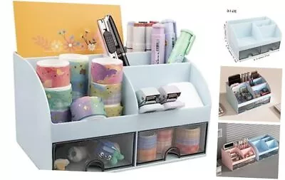 Desk Organizer With Drawers Plastic Makeup Desk Organizer With 2 Drawers Blue • $22.20