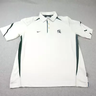 Nike Dri Fit Michigan State Polo Shirt Mens Large Green White Spartans Golf • $13