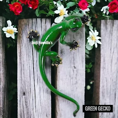 Green Gecko Lizard Sculpture Garden Ornament Wall Art Home Lawn Decor Gift • £12.90