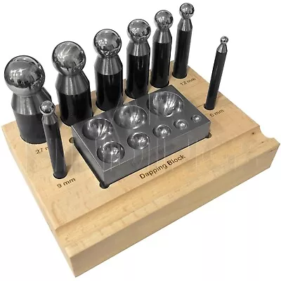 8pc Doming Block & Punch Set Made Of Steel Dapping Wood Storage Stand • £24.95