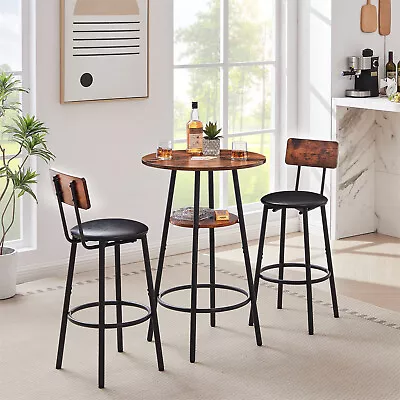 3 Piece Bar Table Set Counter Height Kitchen Pub Tables W/ 2 Upholstered Stools • $129.99