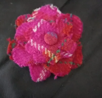  Pink / Red Tartan Tweed Flower Brooch Bought In Edinburgh • £3.99