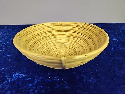 Hand-Woven Bamboo Cane Basket Bowl Coiled 10 In By 4 In Small Pedestal Base • $9