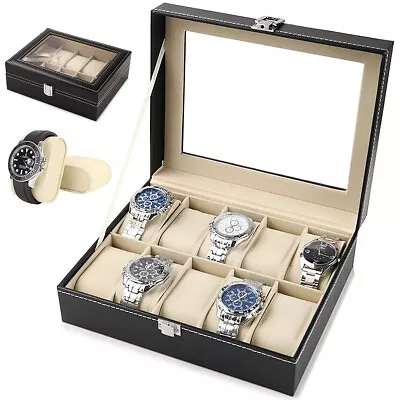 £12.99 • Buy 10 Grid PU Leather Mens Watch Box Display Case Watch Travel Case Jewelry Storage