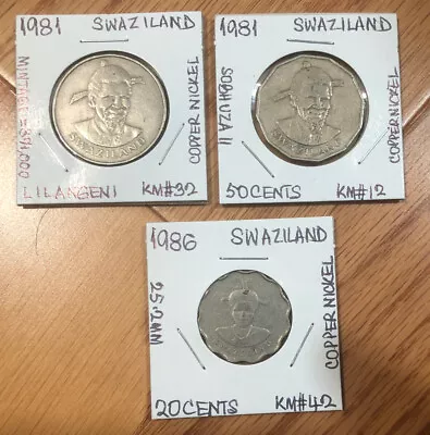 19811986 Swaziland 3 Coins Set 1 Lilangeni2050 Cents Coins -KM#12KM#32KM#42 • $8.95