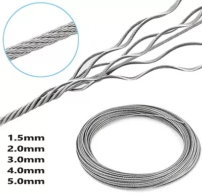 STAINLESS Steel Wire Rope Cable Rigging 1.5mm 2mm 3mm 4mm 5mm • £1.99