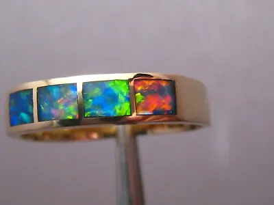 Brilliant Men's Opal Inlay Ring  Solid  14 K Yellow Gold  Size 11 • $1000