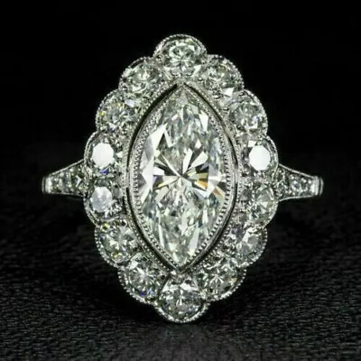 Art Deco Style 2.45Ct Marquise Cut Lab-Created Diamond Wedding 925 Silver Ring • $75