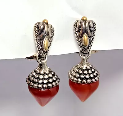 Barbara Bixby 18k Gold 925 Sterling Silver Earrings With Carnelian Stone • $95