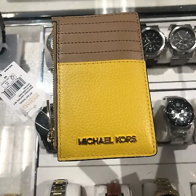 Michael Kors Jet Set Travel Medium Top Zip Card Case Wallet Coin Pouch -Daffodil • $48.95