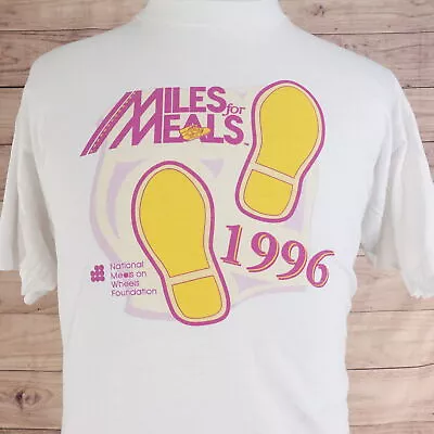 VINTAGE 1996 MILES FOR MEALS MEALS ON WHEELS SINGLE STITCH 90s T-SHIRT SZ XL • $7.27