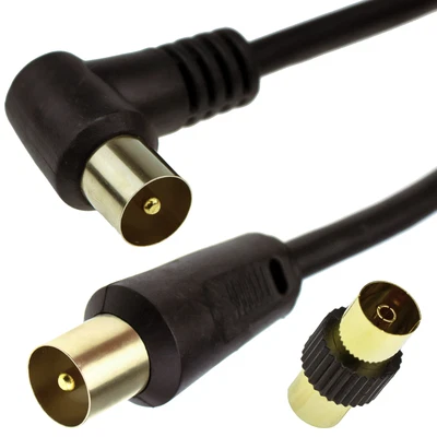 £3.43 • Buy RF Right Angle TV Aerial Freeview Plug Video Cable & Coupler GOLD  4m Black