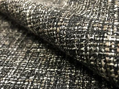 Charcoal Brown Cream Taupe MCM Mid Century Modern Tweed Upholstery Fabric • $50