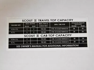 International Harvester Scout II Travel Top Capacity New Decal • $5.95