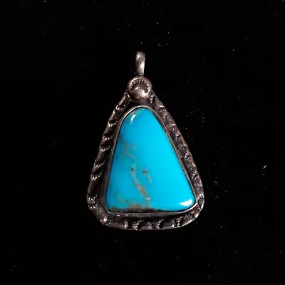 Vintage Native American Turquoise Pendant Signed Sterling Silver 1.2  Southwest • $67