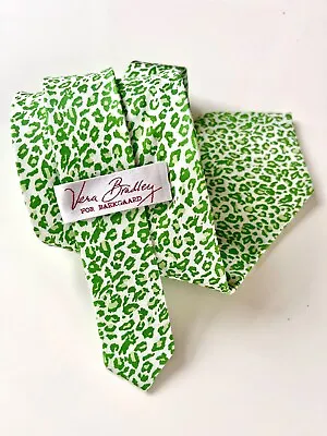 Vera Bradley For Baekgaard Green And White Leopard Neck Tie 100% Silk • $28