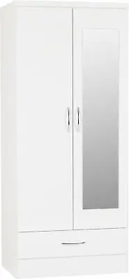 Double 2 Door Wardrobe Mirrored High Gloss Closet Cabinet Storage Nevada White • £202.99