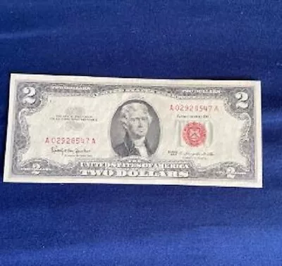 1953 Two Dollar Note Red Seal $2 Bill US CURRENCY OLD MONEY FINE Or Better • $13.95