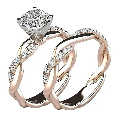 2PC Silver Ring Set Bridal Zircon Diamond Elegant Engagement Wedding Anxiety AU • $16.59