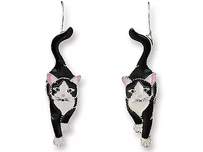 Zarah Linda Bolhuis Socks The Tuxedo Cat Enameled Dangle Earrings 1.25 Inch • $26.99