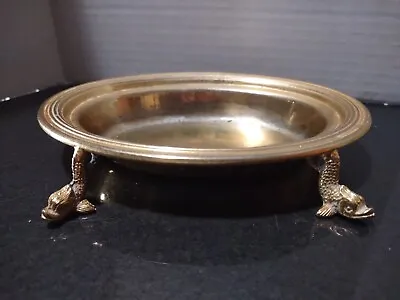 Vintage Solid Brass Metal Koi Fish Footed Decorative Tray Soap Dish • $26