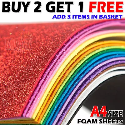 10 PCS A4 Glitter Premium Quality 12 Colours Arts Crafts Foam Sheets • £2.49