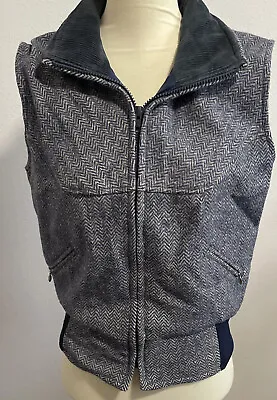 Vintage 80s Women’s JanSport Wool Tweed Herringbone Vest Navy Zip Sz L Made USA • $15