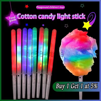 100x LED Cotton Candy Floss Glow Sticks Light Flashing Stick Cone Kids Party Fun • £81.22