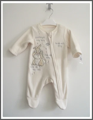 £9.99 • Buy Disney Baby Boys Thumper Sleepsuit Cream Fleece Character Babygrow Newborn NEW
