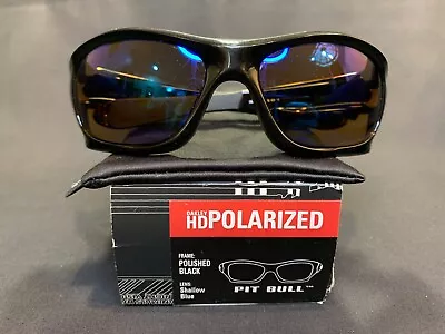 Oakley Pit Bull Polished Black Shallow Blue Polarized Sunglasses 9127-10 • $110