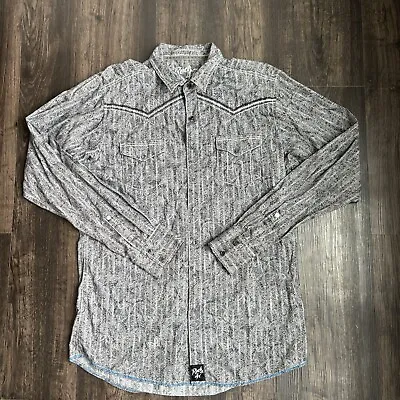 Rock 47 Wrangler Men's Long Sleeve Gray Western Snap Button Up Shirt Size LT • $29.99