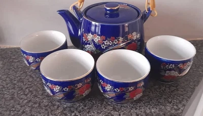 £14.99 • Buy Vintage Japanese Tea Set Cobalt Blue Gold Peacocks & Peonies.
