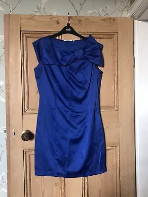 New Look Blue Satin Bow Mini Dress Size 14 50s Style • £5.99