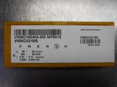 Mitsubishi Carbide Inserts QTY10 VNMG160404-MS / VNMG331MS MP9015 (LOC329) • $69.95