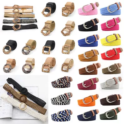 Elastic Webbing Weave Belt Mens Ladies Leather Trim Canvas Jeans Stretch Braided • £4.79