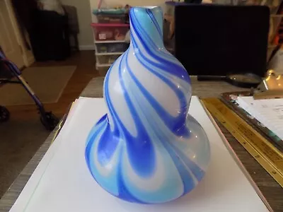 Zanfirico Murano Blue & White Swirled Angel Wings Vase Blown Art Glass MCM 6x5  • $25