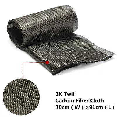 3K Carbon Fiber Cloth Black Fibre Fabric High Strength 2x2 Twill Weave 30 X 91cm • £15.11