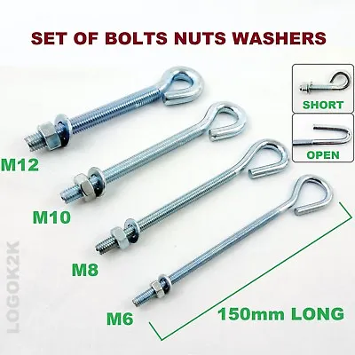 £2.35 • Buy Straining Eye Bolts Nuts Washers M6 M8 M10 M12 Zinc Plated Wire Fencing Tension