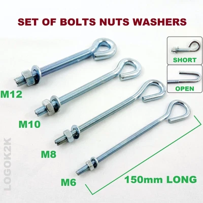 £2.27 • Buy Straining Eye Bolts Nuts Washers M6 M8 M10 M12 Zinc Plated Wire Fencing Tension