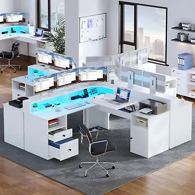 L Shaped Desk 60  Computer Desk With File Drawer & Power Outlet & LED Lights • $245.99