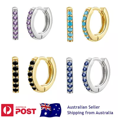 $5.99 • Buy NEW 925 Sterling Silver Gold Plated Cubic Crystal Cuff Huggie Hoop Earrings Pair