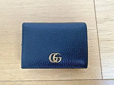 $490 • Buy Authentic GUCCI Black Leather GG Marmont Card Case Wallet 