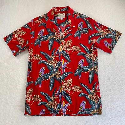 Vintage Paradise Found Magnum PI Shirt Mens Medium Red Parrot Hawaiian Button Up • $39.99