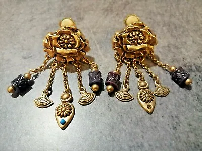 Vintage French Jewelry Earrings Gold Flowers • $101.15